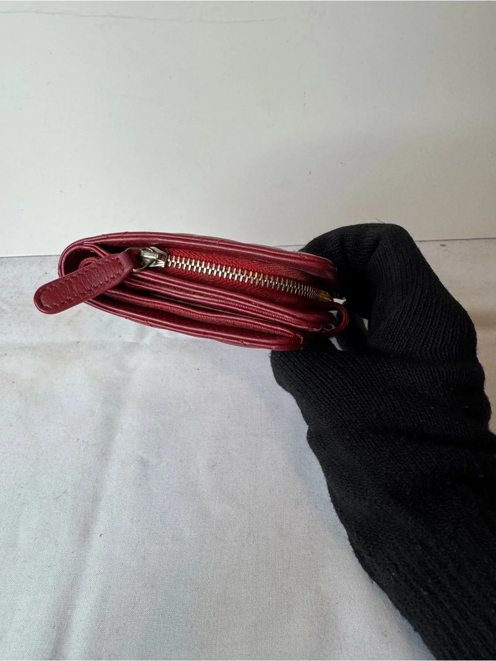 CHANEL Quilted Wallet in Deep Red with Silver CC Compact Wallet
